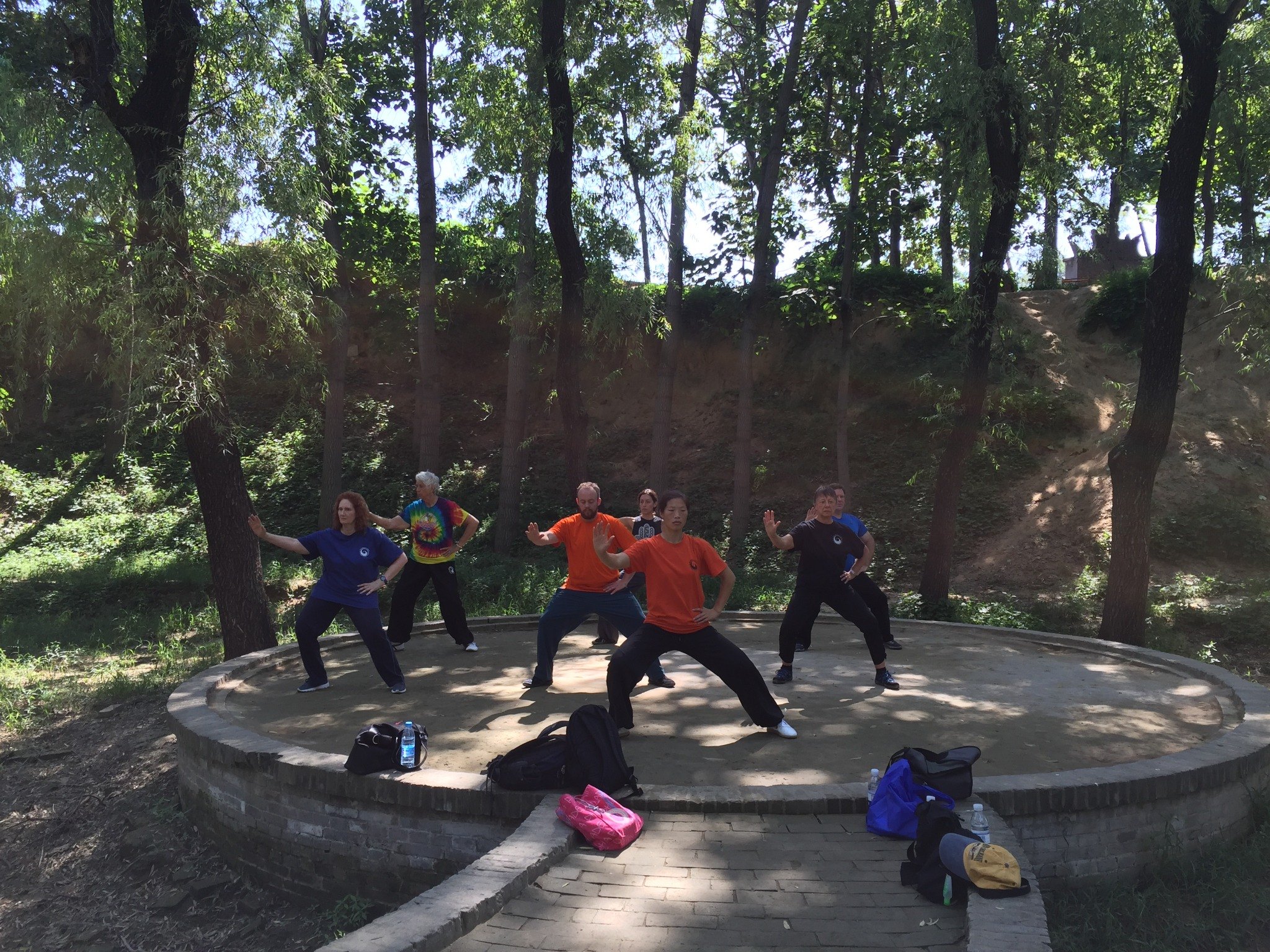 Master Chen Huixian leading students in an outdoor park class